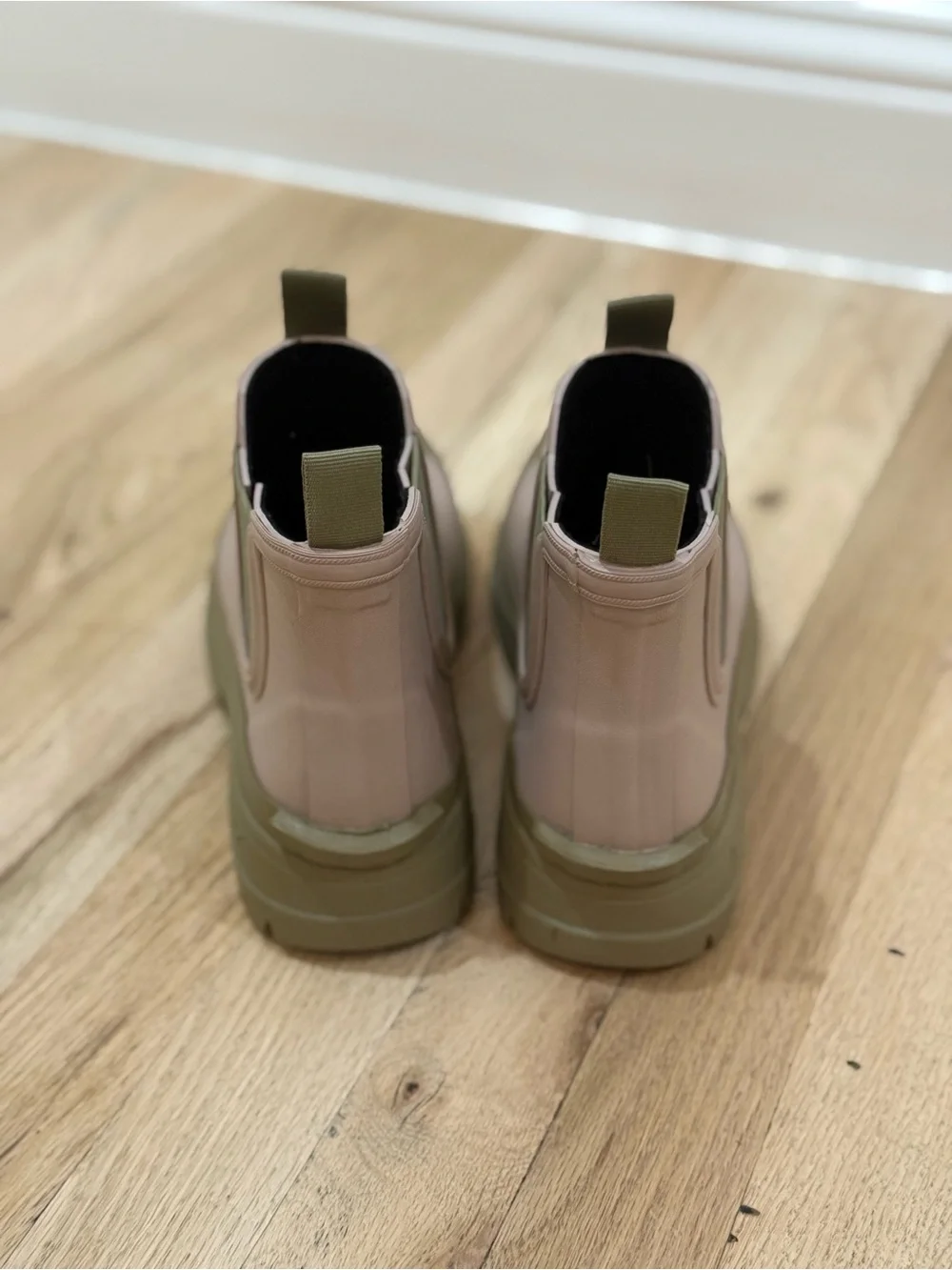 Barbour Pink and Olive Green Chelsea Rain Boots